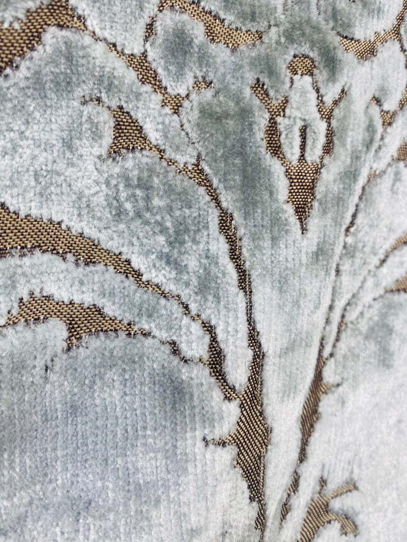 NEW! Duke Santori Designer Venetian Italian Burnout Medallion Chenille Silver-Blue Bronze Fabric Upholstery