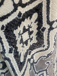 King Chantrel Designer Medallion Damask Velvet Fabric Upholstery-Dark Grey, Black and White - Fancy Styles Fabric Pierre Frey Lee Jofa Brunschwig & Fils