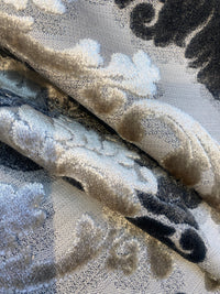 King Dalton Designer Medallion Damask Velvet Fabric Upholstery-Black Grey - Fancy Styles Fabric Pierre Frey Lee Jofa Brunschwig & Fils