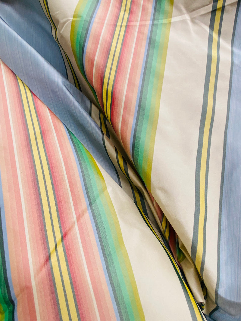 Back in stock! NEW Princess Penelope Designer 100% Silk Taffeta Stripes Fabric - Blue 55” Wide