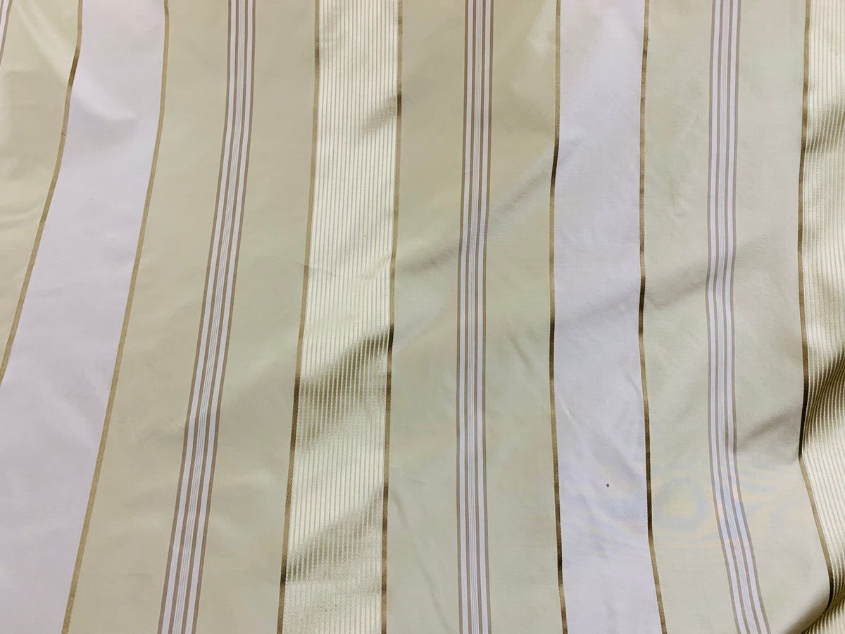 Lady Gretta 100% Silk Taffeta Ribbon Stripes Fabric - Pistachio Green and Gold - Fancy Styles Fabric Pierre Frey Lee Jofa Brunschwig & Fils