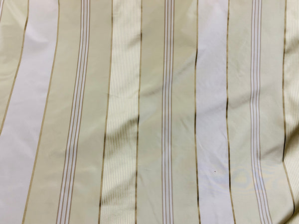 Lady Gretta 100% Silk Taffeta Ribbon Stripes Fabric - Pistachio Green and Gold - Fancy Styles Fabric Pierre Frey Lee Jofa Brunschwig & Fils