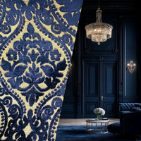 NEW! Sir Sanders Novelty Burnout Medallion Chenille Velvet Fabric - Indigo Navy Blue- Upholstery - Fancy Styles Fabric Pierre Frey Lee Jofa Brunschwig & Fils