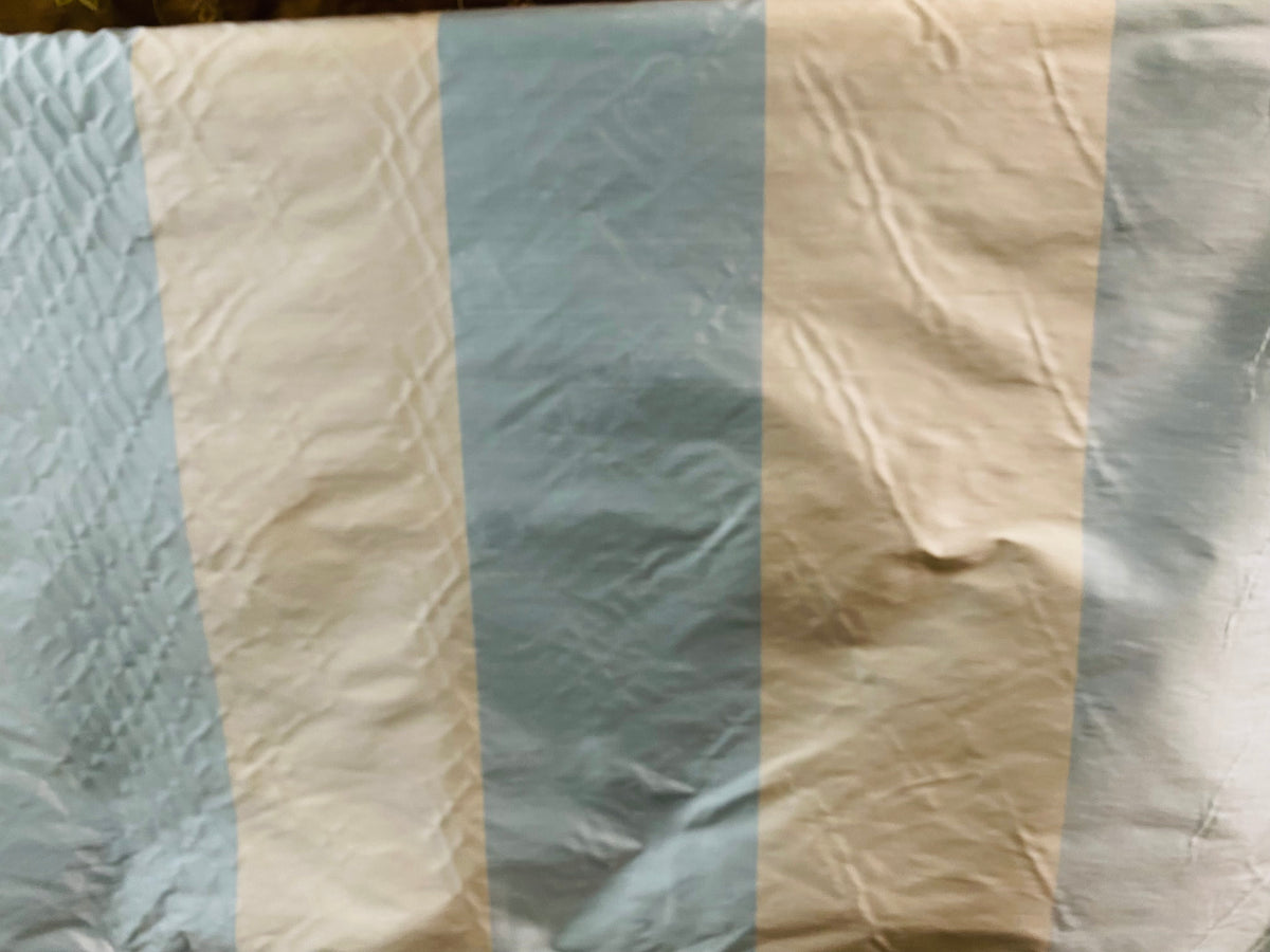 NEW: Miss Carol 100% Silk Dupioni Fabric - Cream and French Blue- 7” Stripes - Fancy Styles Fabric Pierre Frey Lee Jofa Brunschwig & Fils