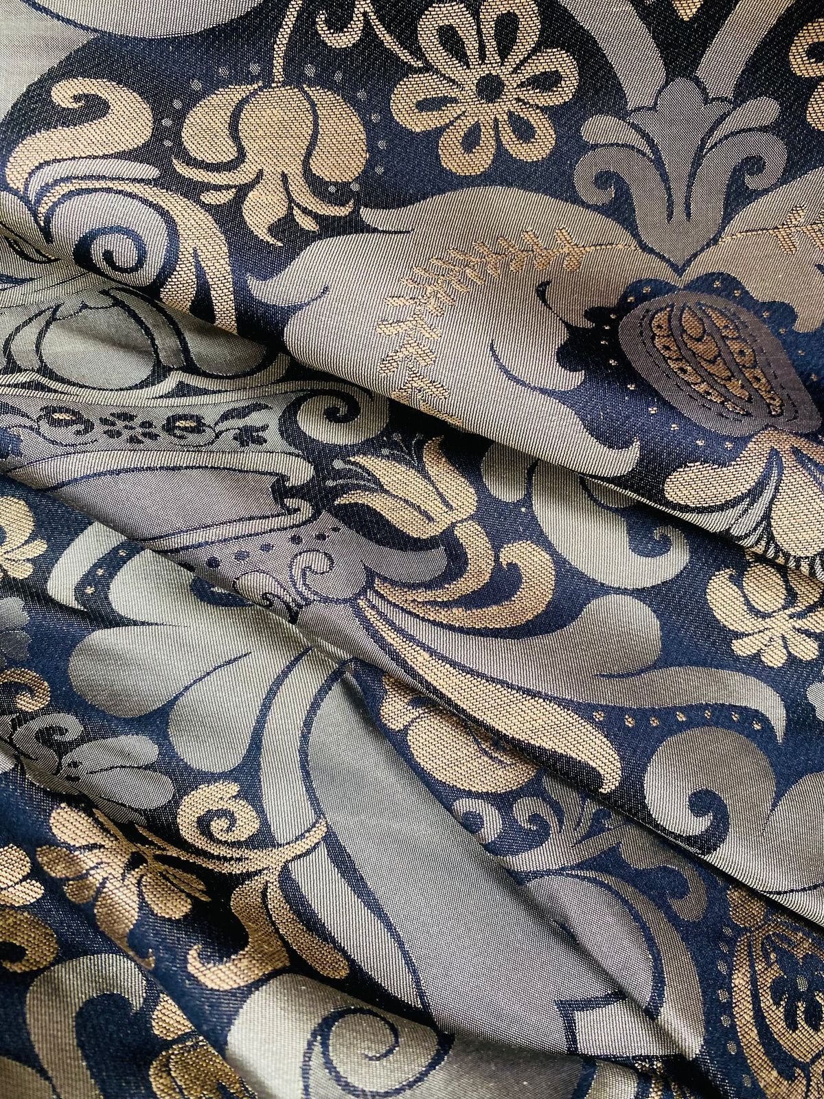 NEW King Dorfman Novelty Floral Jacquard 100% Silk Fabric in Black and Gold - Fancy Styles Fabric Pierre Frey Lee Jofa Brunschwig & Fils