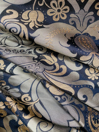 NEW King Dorfman Novelty Floral Jacquard 100% Silk Fabric in Black and Gold - Fancy Styles Fabric Pierre Frey Lee Jofa Brunschwig & Fils