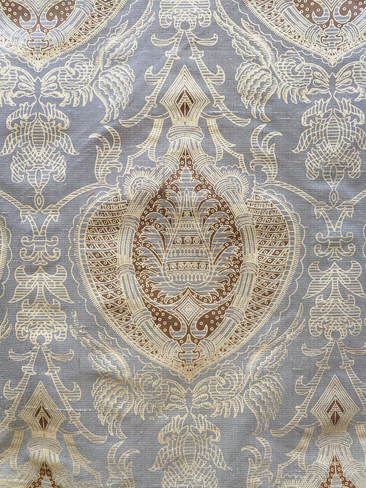 NEW! King Tatter 100% Silk  Novelty Jacquard Damask Fabric- Grey, Brown and Gold - Fancy Styles Fabric Pierre Frey Lee Jofa Brunschwig & Fils