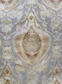 NEW! King Tatter 100% Silk  Novelty Jacquard Damask Fabric- Grey, Brown and Gold - Fancy Styles Fabric Pierre Frey Lee Jofa Brunschwig & Fils
