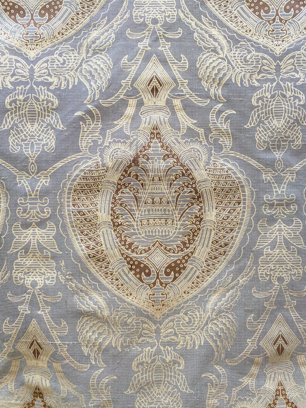 NEW! King Tatter 100% Silk  Novelty Jacquard Damask Fabric- Grey, Brown and Gold - Fancy Styles Fabric Pierre Frey Lee Jofa Brunschwig & Fils