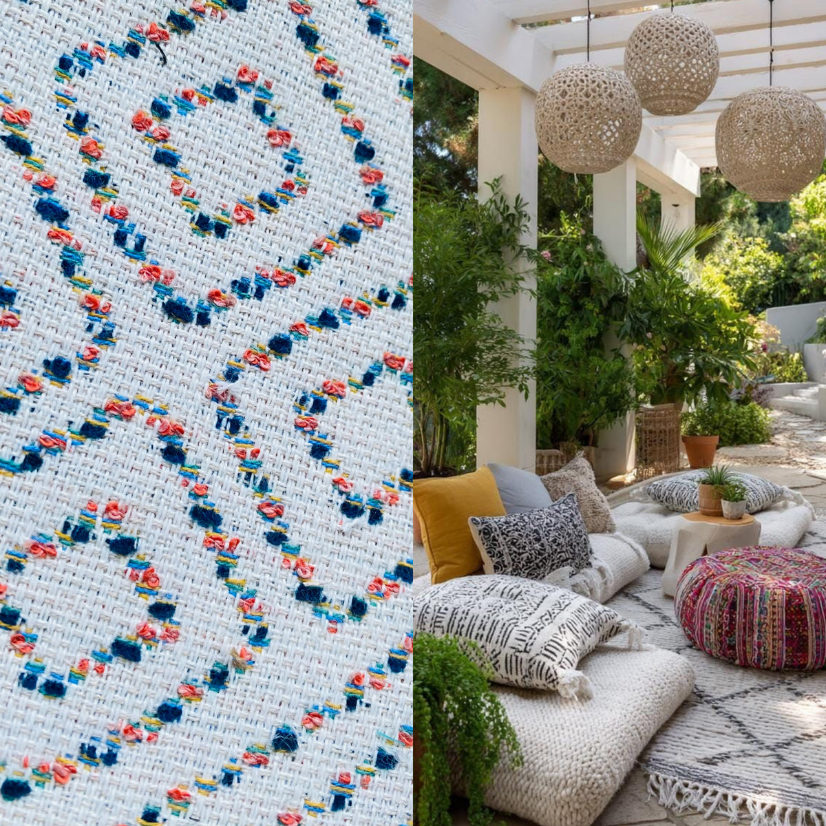 New! SUNBRELLA Novelty Boucle Woven Waterproof Indoor Outdoor Pink Indigo Blue White Upholstery and Decorating Fabric - Fancy Styles Fabric Pierre Frey Lee Jofa Brunschwig & Fils
