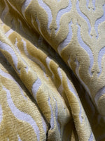 NEW Queen Linda Italian Burnout Floral Chenille Velvet Upholstery Fabric - Soft Yellow