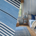 New! SUNBRELLA Navy and French Blue Stripes Waterproof Indoor Outdoor Upholstery Fabric