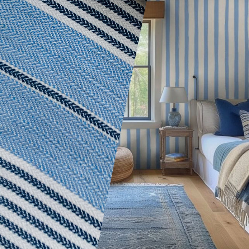 New! SUNBRELLA Navy and French Blue Stripes Waterproof Indoor Outdoor Upholstery Fabric