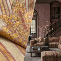 NEW Queen Marion Novelty Ritz Neoclassical Brocade Medallion Striped Jacquard Satin Fabric - Made in Italy - Gold Red Beige- Style# HG10001 - Fancy Styles Fabric Pierre Frey Lee Jofa Brunschwig & Fils