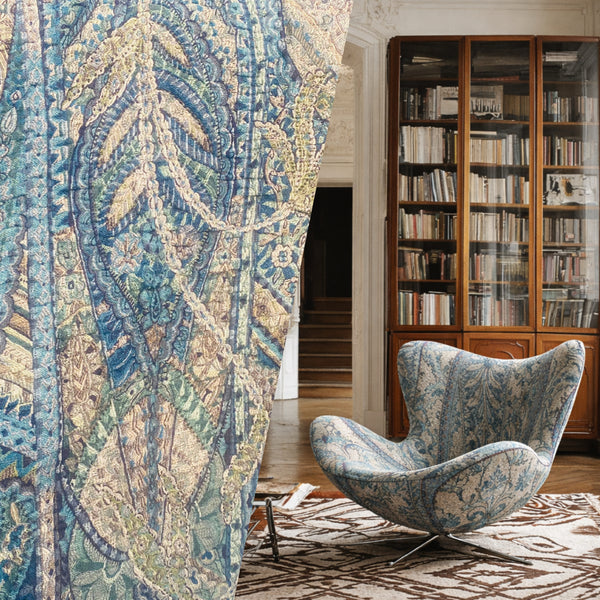 NEW Queen Lila Quilted Blanket Fabric Imported from Italy- Upholstery & Drapery- Blue Melange - Fancy Styles Fabric Pierre Frey Lee Jofa Brunschwig & Fils
