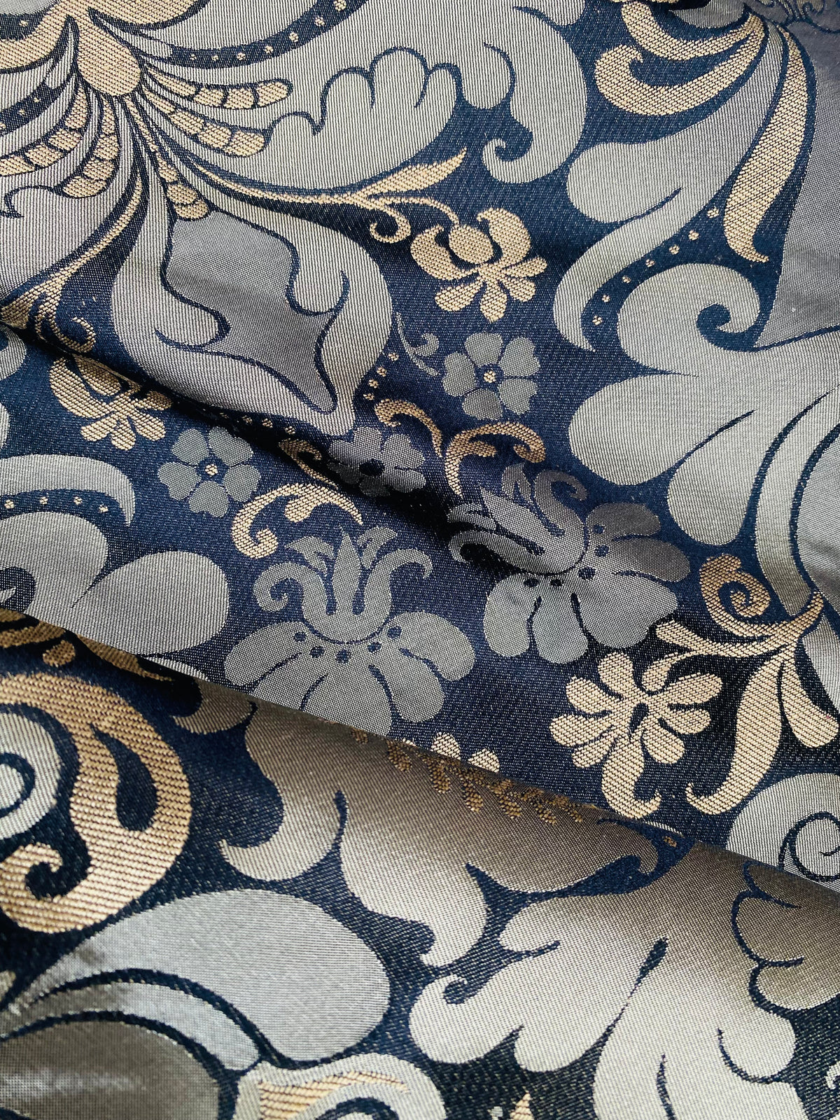 NEW King Dorfman Novelty Floral Jacquard 100% Silk Fabric in Black and Gold - Fancy Styles Fabric Pierre Frey Lee Jofa Brunschwig & Fils