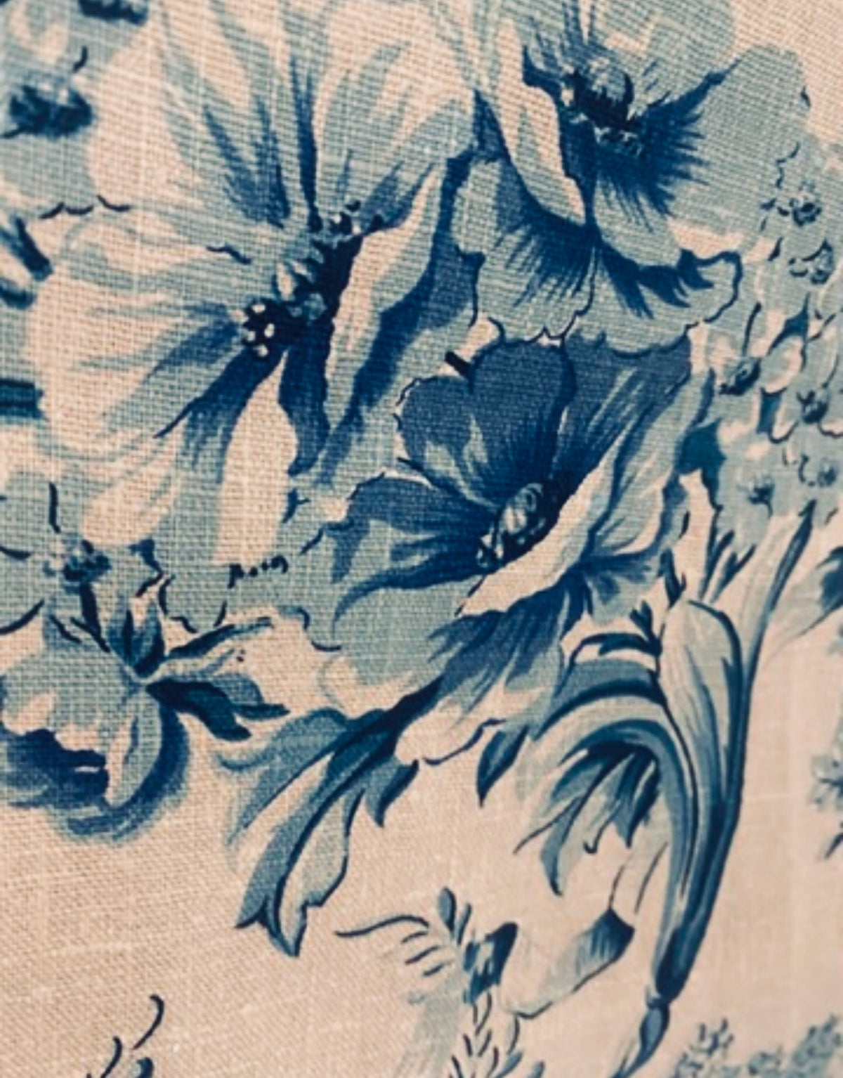 NEW! Queen Peppita Novelty 100% Linen Fabric Floral - Natural and Blue - Fancy Styles Fabric Pierre Frey Lee Jofa Brunschwig & Fils