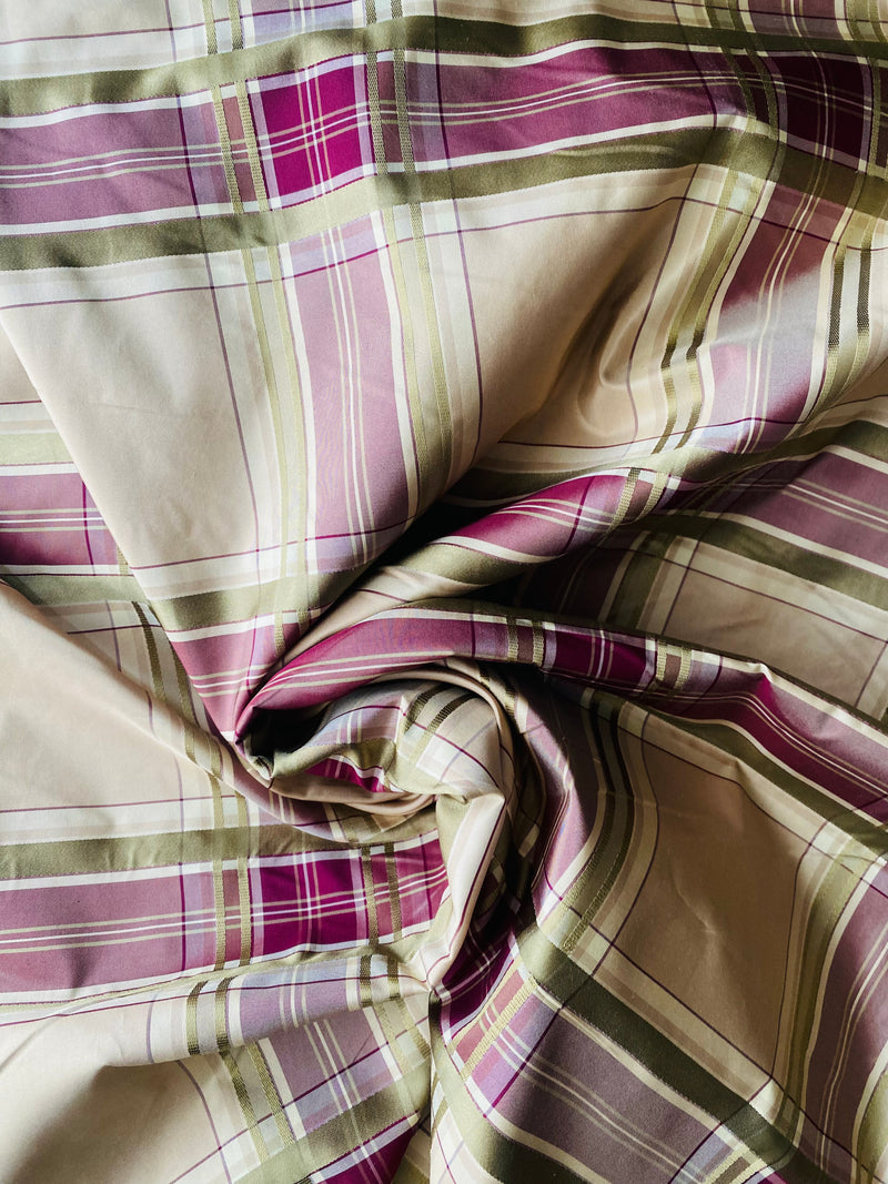 NEW SALE 2 Yard Remnant: Duchess Fanty 100% Silk Taffeta Plaid Tartan Fabric