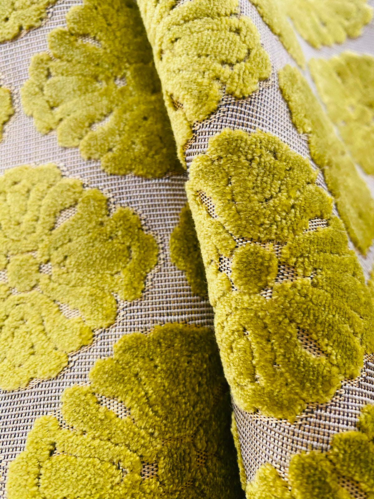 NEW! Prince Mikaile - Designer Italian Venetian Burnout Damask Cut Velvet Yellow Chartreuse Fabric Upholstery - Fancy Styles Fabric Pierre Frey Lee Jofa Brunschwig & Fils