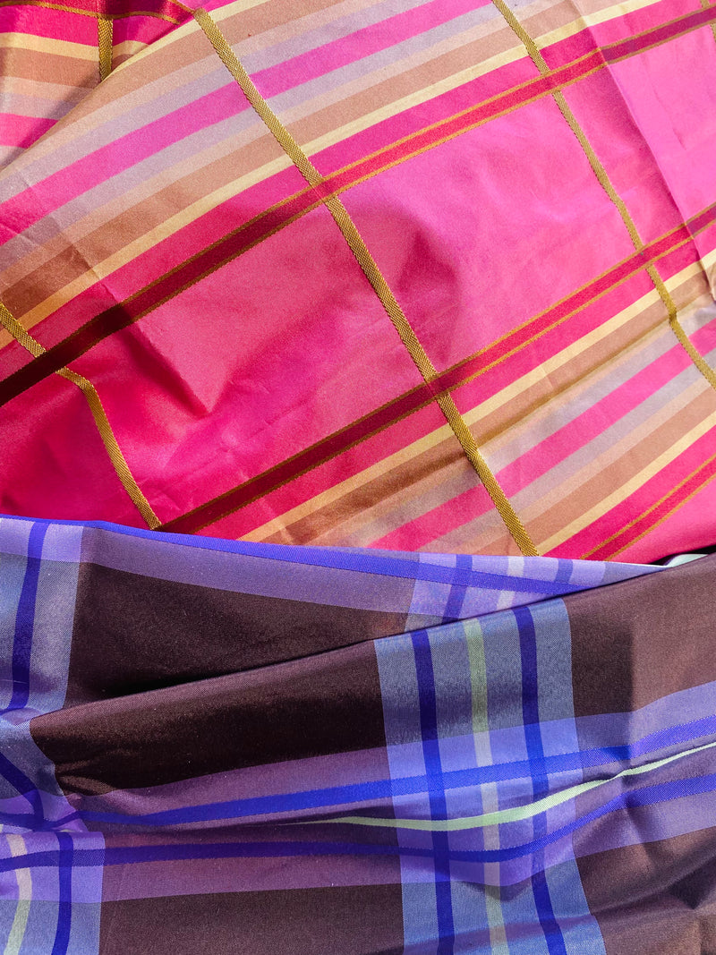 App Sale: $17 Mystery Bundle Fabric 777- 1 Yard of Pink Plaid Silk Taffeta + 1/2 Yard Purple Plaid Silk Taffeta
