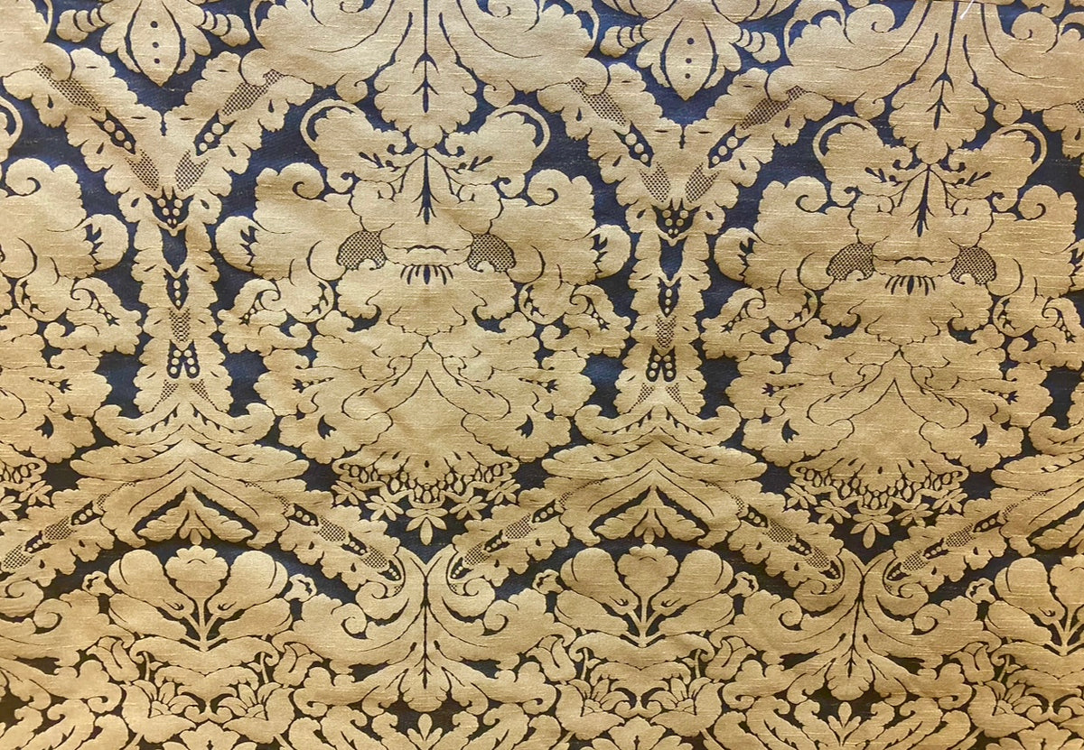 NEW King St John Designer Damask Drapery Satin Fabric - Black Gold- Decorating - Fancy Styles Fabric Pierre Frey Lee Jofa Brunschwig & Fils
