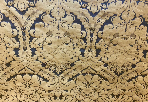 NEW King St John Designer Damask Drapery Satin Fabric - Black Gold- Decorating - Fancy Styles Fabric Pierre Frey Lee Jofa Brunschwig & Fils