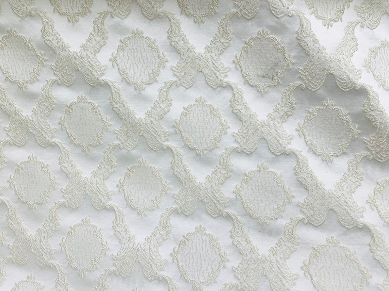 NEW! Duke Fiante Brocade Satin Fabric- White- Damask Upholstery Neoclassical Louis