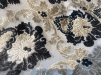 King Dalton Designer Medallion Damask Velvet Fabric Upholstery-Black Grey - Fancy Styles Fabric Pierre Frey Lee Jofa Brunschwig & Fils