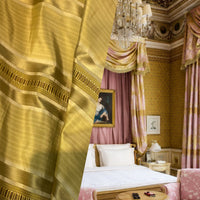 NEW Duchess Jessy 100% Silk Satin Embroidered Scroll Stripe Motif Fabric- Gold - Fancy Styles Fabric Pierre Frey Lee Jofa Brunschwig & Fils