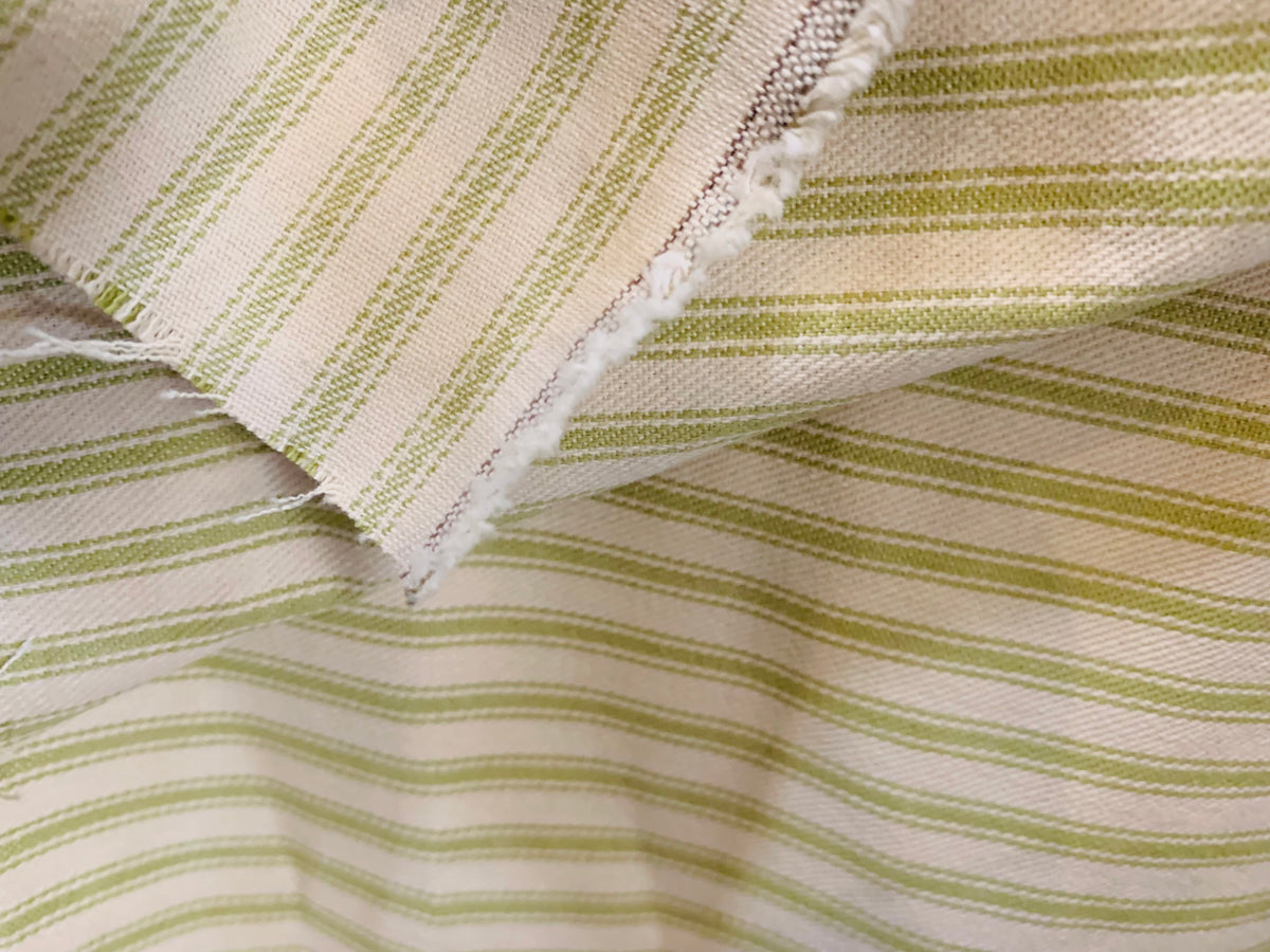 NEW Queen Mandy Designer 100% Cotton Heavyweight 1/4” Stripes Upholstery Fabric - Pistachio Green and Cream - Fancy Styles Fabric Pierre Frey Lee Jofa Brunschwig & Fils