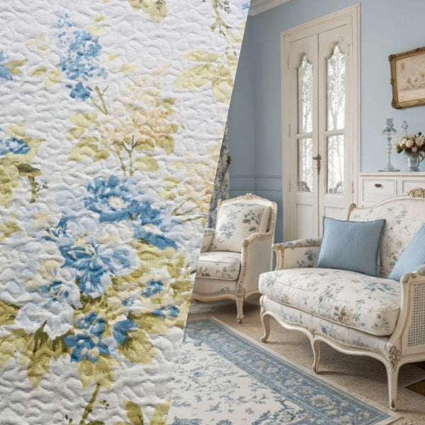 NEW Sale! Queen Leticia Quilted Blanket Fabric Imported from Italy- Upholstery & Drapery- Blue Melange - Fancy Styles Fabric Pierre Frey Lee Jofa Brunschwig & Fils