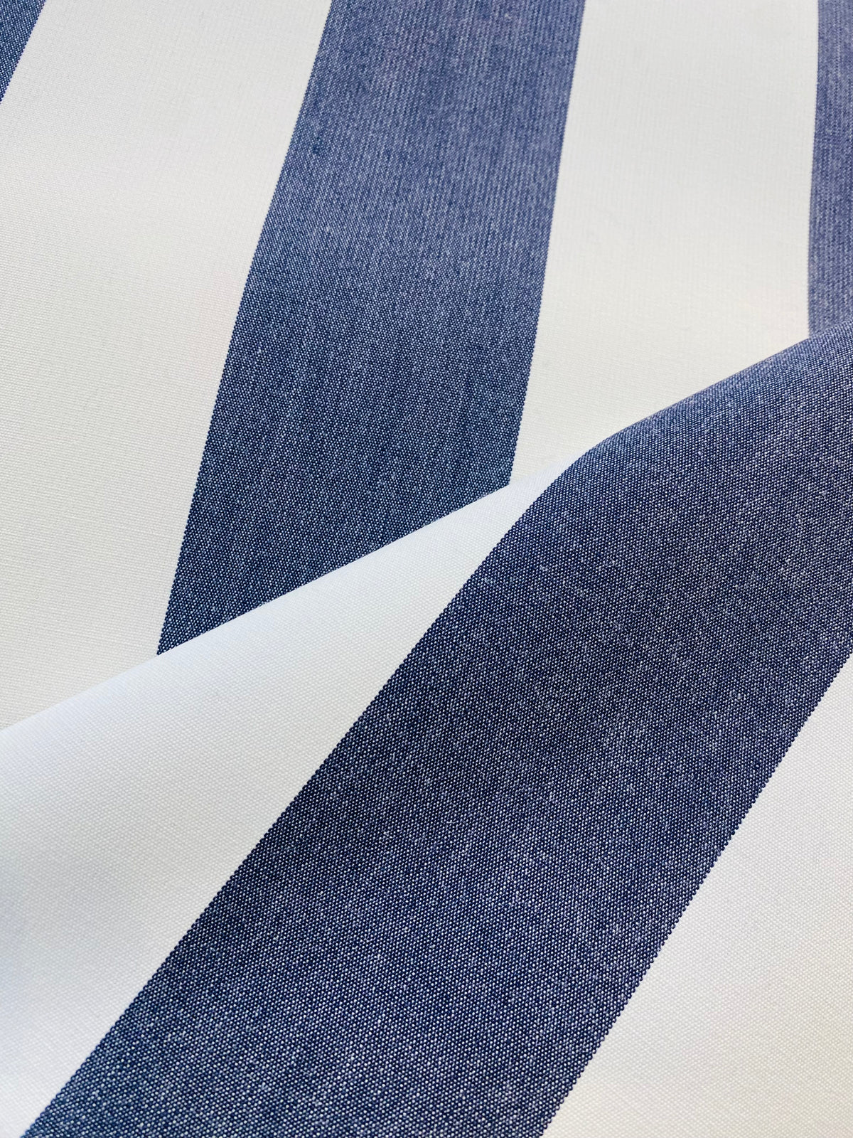 NEW Lady Jacqueline Faded Navy Waterproof Decorating Fabric - 3” Navy And White Stripes - Upholstery 55” Wide - Fancy Styles Fabric Pierre Frey Lee Jofa Brunschwig & Fils