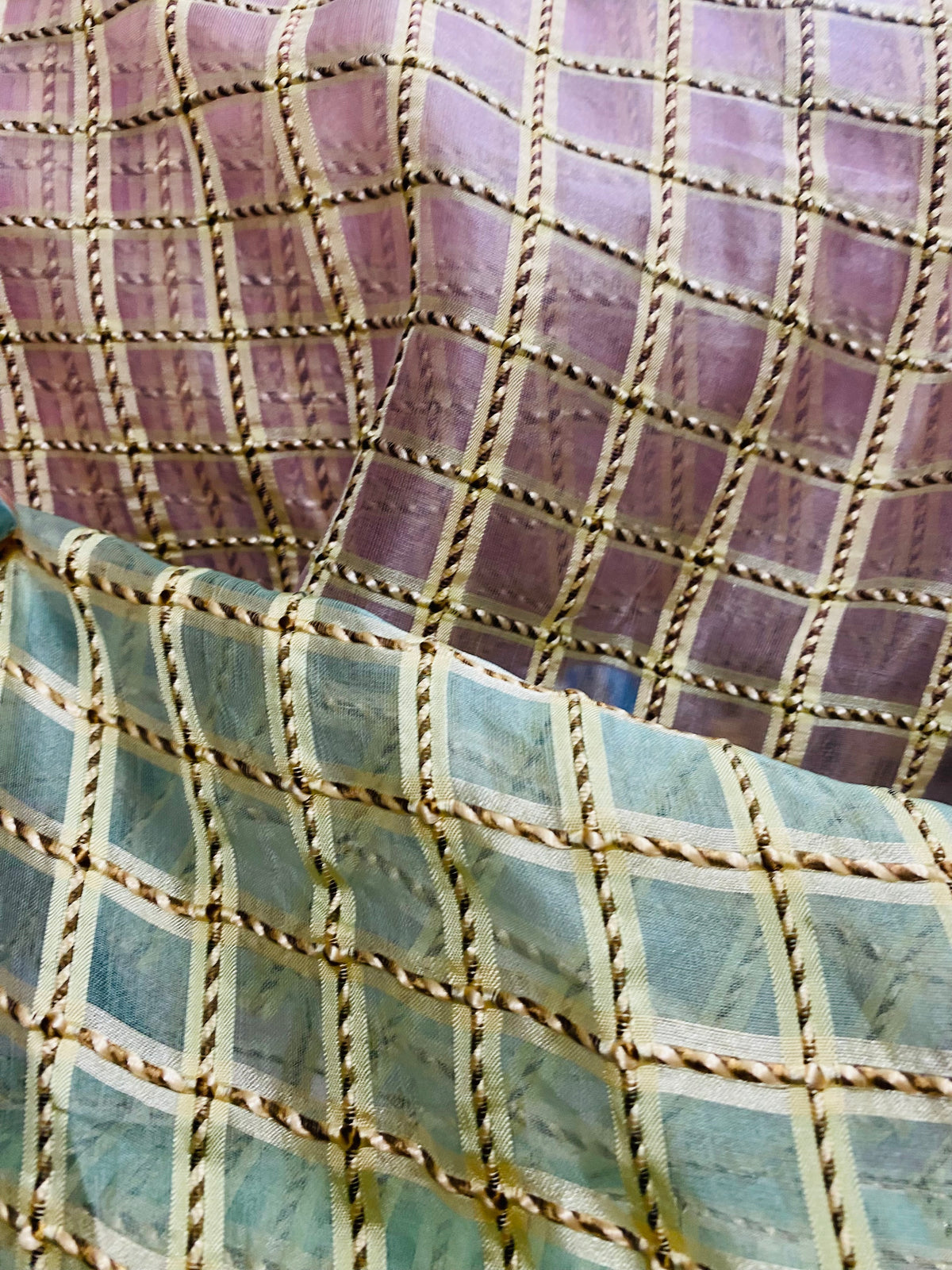 NEW Novelty Queen Iris 100% Silk Organza Sheer Embroidery Fabric- Turquoise Blue - Fancy Styles Fabric Pierre Frey Lee Jofa Brunschwig & Fils