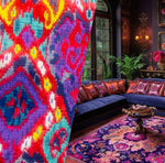 NEW Queen Shila Upholstery Tribal Velvet Fabric Imported from Belgium- Red Purple Melange