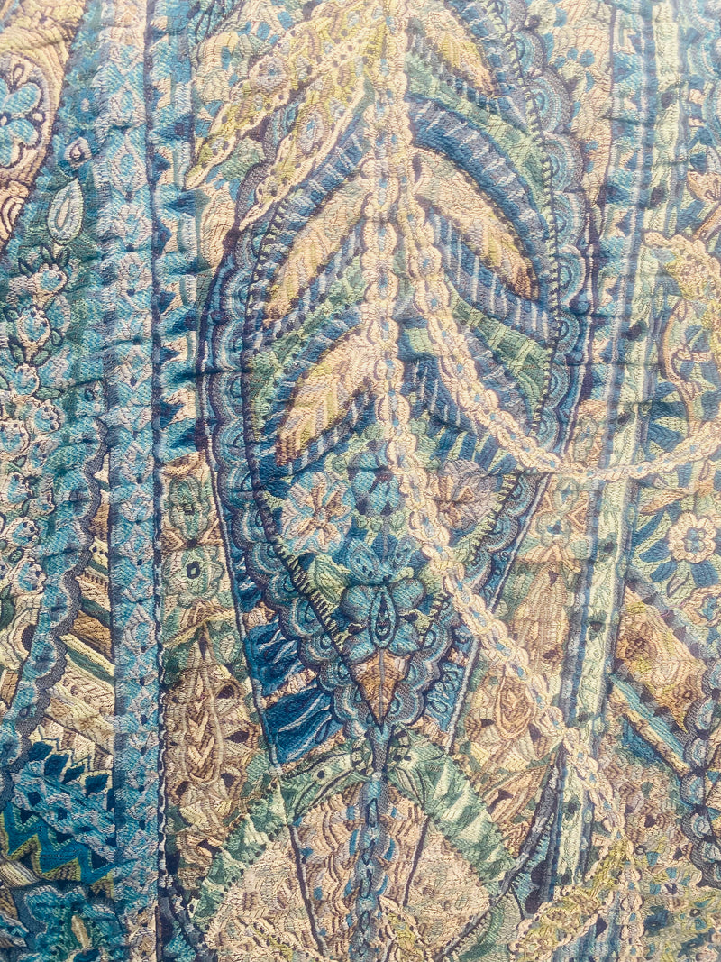 NEW Queen Lila Quilted Blanket Fabric Imported from Belgium- Upholstery & Drapery- Blue Melange