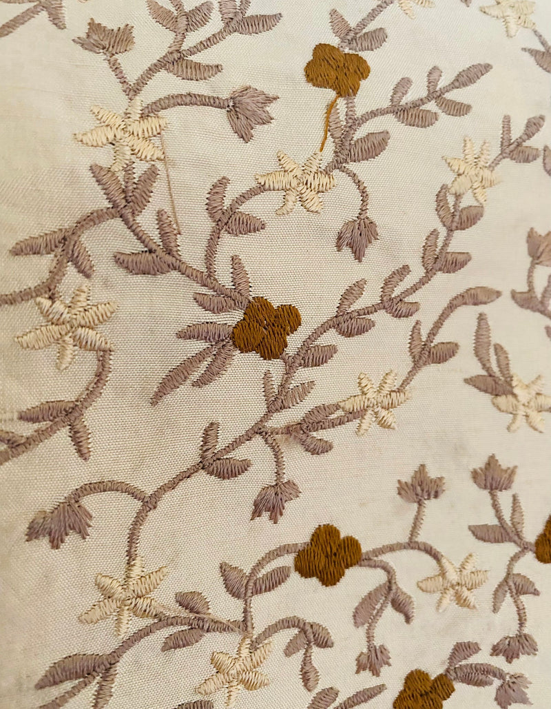 Spooky Sale: $19 BINGO Continuous Yardage 14- Princess Esme 100% Silk Taffeta Embroidered Fabric - Beige Floral