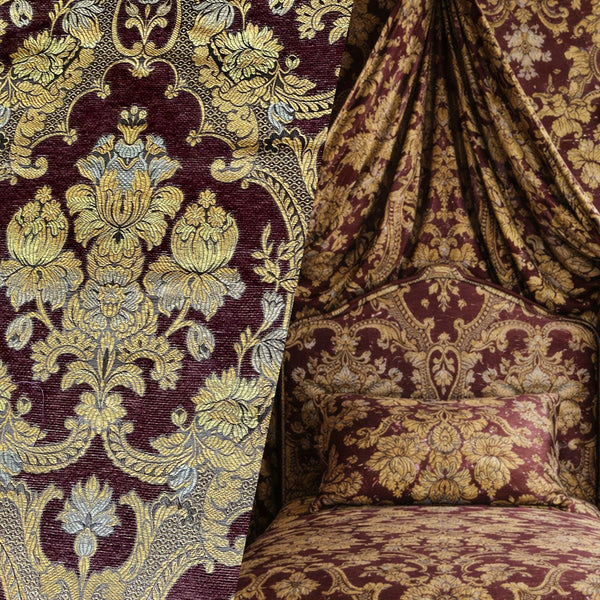 NEW! Duke Riviera Designer Venetian Italian Burnout Medallion Chenille Brocade Gold Brown Fabric Upholstery Style# HG10011 - Fancy Styles Fabric Pierre Frey Lee Jofa Brunschwig & Fils