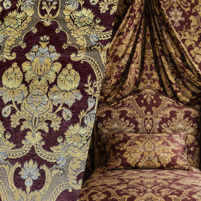 NEW! Duke Riviera Designer Venetian Italian Burnout Medallion Chenille Brocade Gold Brown Fabric Upholstery Style# HG10011 - Fancy Styles Fabric Pierre Frey Lee Jofa Brunschwig & Fils