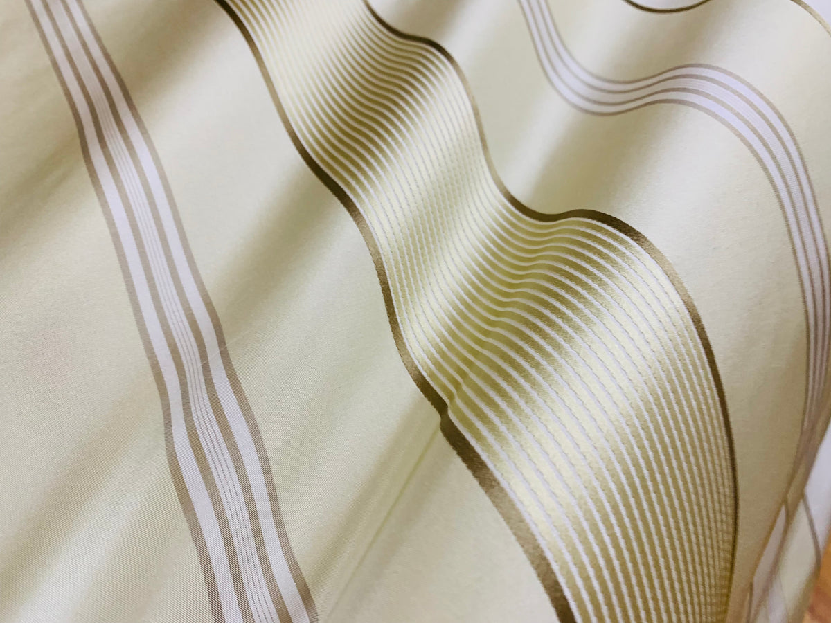 Lady Gretta 100% Silk Taffeta Ribbon Stripes Fabric - Pistachio Green and Gold - Fancy Styles Fabric Pierre Frey Lee Jofa Brunschwig & Fils