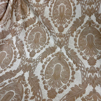 NEW Lady Danita Designer Medallion Burnout Chenille Velvet Fabric - Brocade- Cream Gold - Fancy Styles Fabric Pierre Frey Lee Jofa Brunschwig & Fils