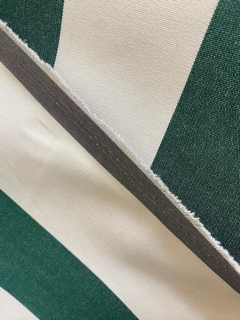 NEW Lady Jacqueline Faded Polo Green Waterproof Decorating Fabric - 3” Green And White Stripes - Upholstery 55” Wide