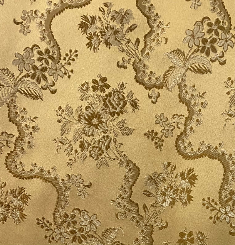 NEW SALE Princess Hailey Designer Brocade Satin Fabric- Antique Yellow Gold Floral Medallion