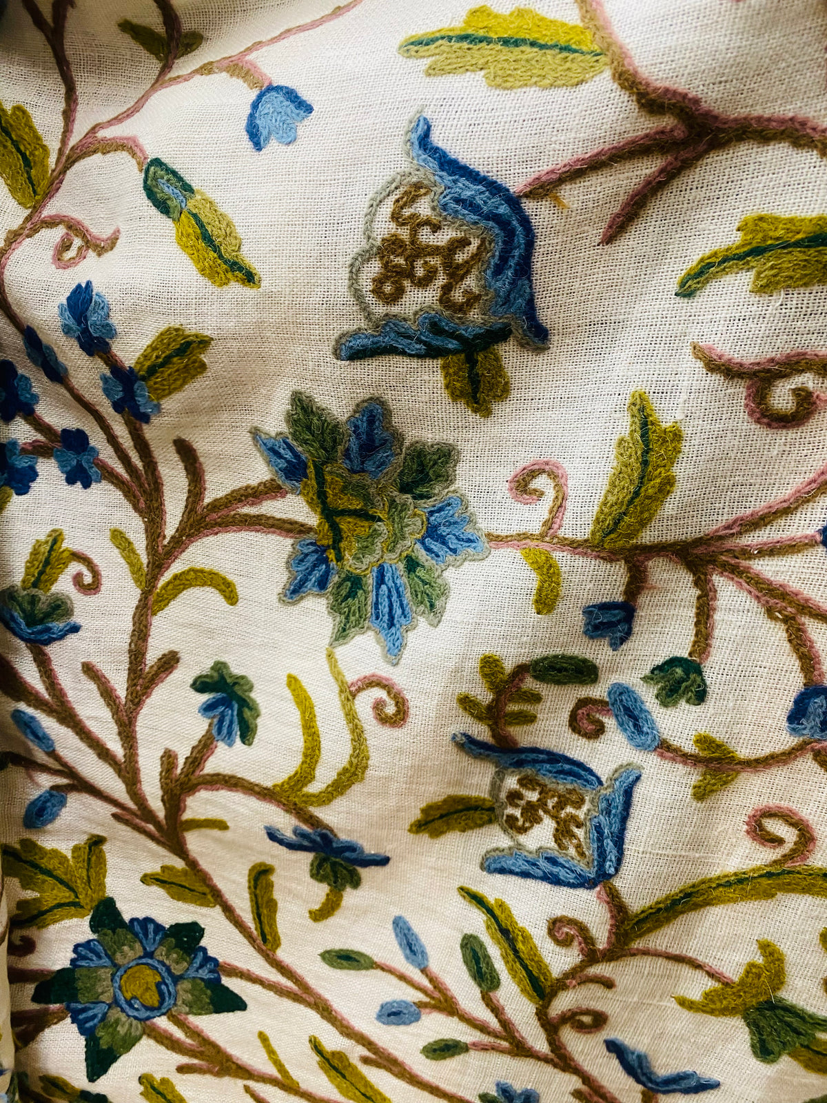 NEW Lady Batilda Novelty Crewel Floral Embroidered Linen Inspired Fabric Upholstery Costume Drapery - Fancy Styles Fabric Pierre Frey Lee Jofa Brunschwig & Fils