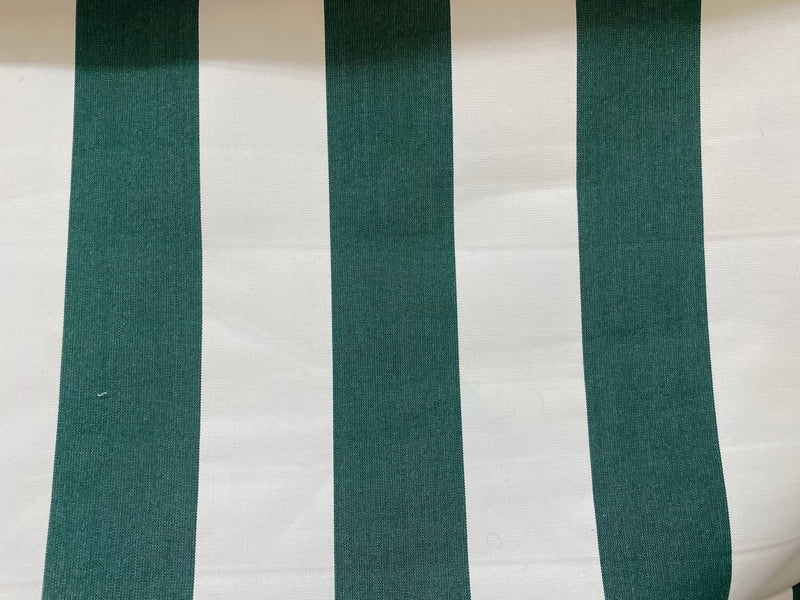 NEW Lady Jacqueline Faded Polo Green Waterproof Decorating Fabric - 3” Green And White Stripes - Upholstery 55” Wide