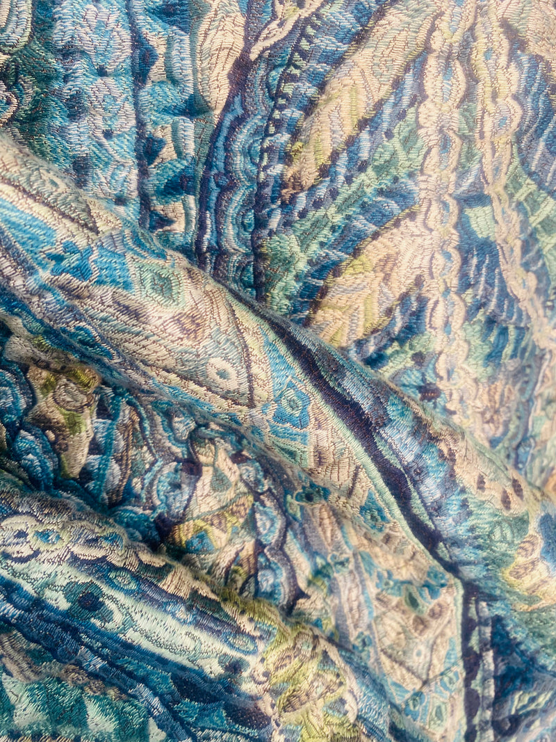 NEW Queen Lila Quilted Blanket Fabric Imported from Belgium- Upholstery & Drapery- Blue Melange