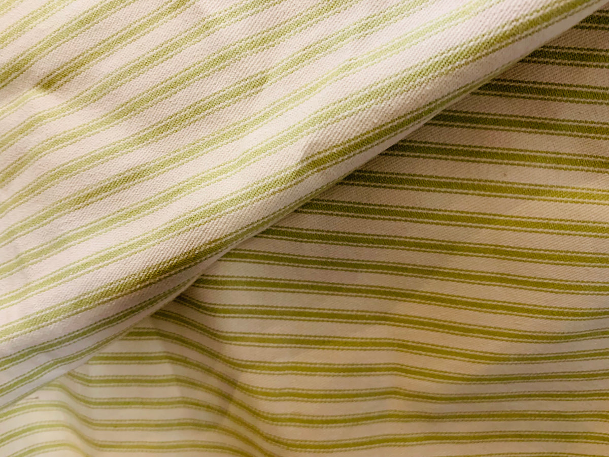 NEW Queen Mandy Designer 100% Cotton Heavyweight 1/4” Stripes Upholstery Fabric - Pistachio Green and Cream - Fancy Styles Fabric Pierre Frey Lee Jofa Brunschwig & Fils
