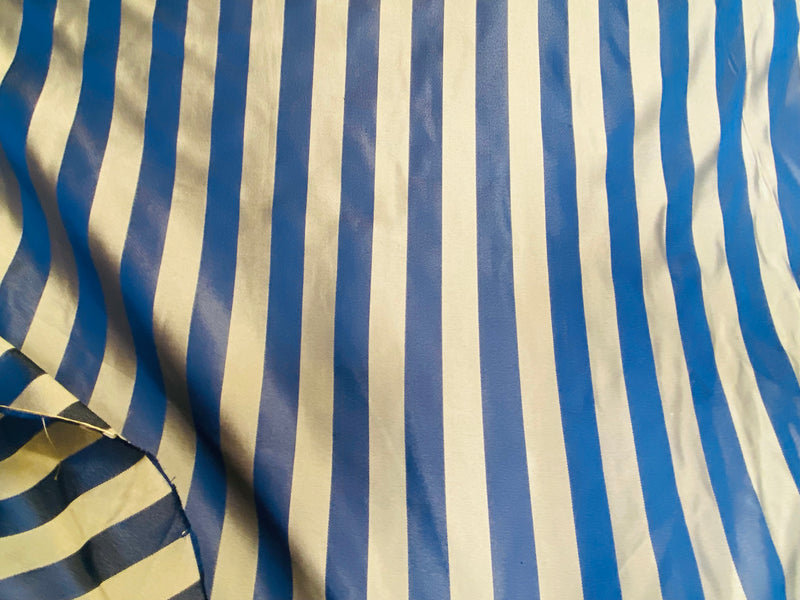 NEW! Prince Pendleton 100% Silk Taffeta Novelty Drapery Fabric in 1” Stripe- Blue and Gold