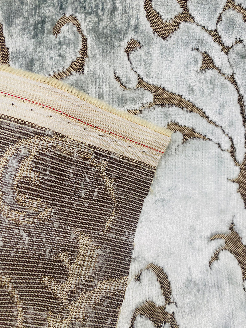 NEW! Duke Santori Designer Venetian Italian Burnout Medallion Chenille Silver-Blue Bronze Fabric Upholstery
