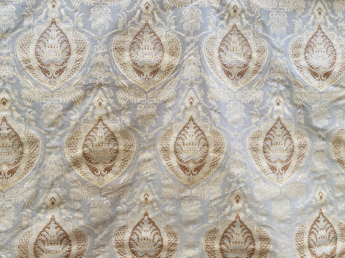 NEW! King Tatter 100% Silk  Novelty Jacquard Damask Fabric- Grey, Brown and Gold - Fancy Styles Fabric Pierre Frey Lee Jofa Brunschwig & Fils