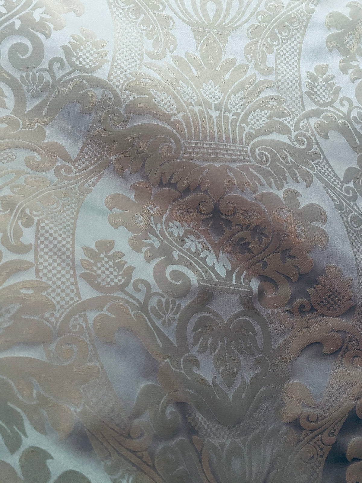 NEW! King Jeffra 100% Silk Taffeta Novelty Jacquard Drapery Fabric in Damask- Silvery Blue - Fancy Styles Fabric Pierre Frey Lee Jofa Brunschwig & Fils